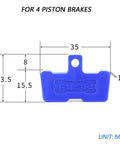 Blue plastic component dimensions for Six Piece Hydraulic Disc Brake Pad Spacer Set With Pro Grade Bleed Blocks For Shimano Avid