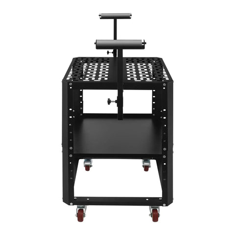Rock Solid Rolling Planer Stand Handles 550 Lbs Heavy Duty Power Tool Workstation with carbon steel frame and adjustable top.