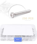 230 Piece Stainless Steel M2 Hex Socket Button Head Screws And Nuts Set For DIY And Industrial Projects 304 Stainless Silver Finish Assorted Fasteners Kit, plastic storage box