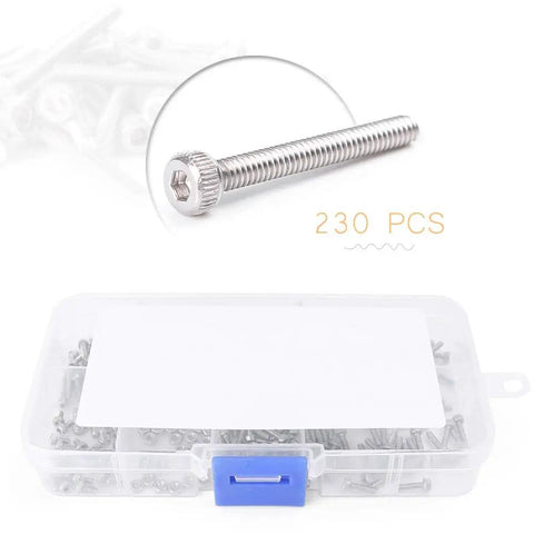 230 Piece Stainless Steel M2 Hex Socket Button Head Screws And Nuts Set For DIY And Industrial Projects 304 Stainless Silver Finish Assorted Fasteners Kit, plastic storage box