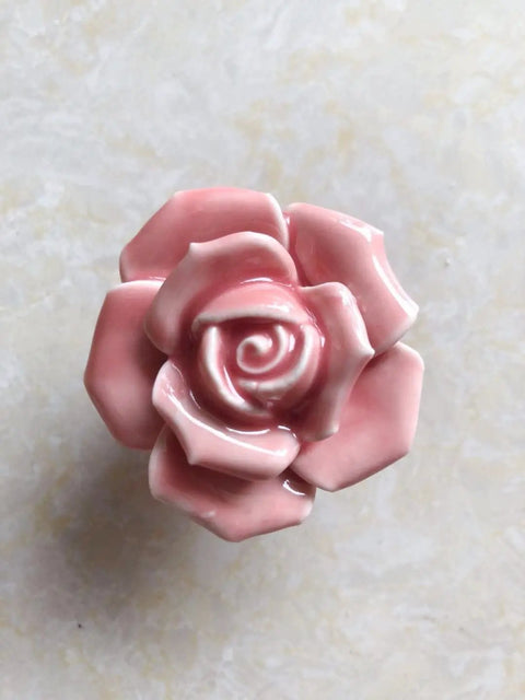 Cute Eight Pack Pink Rose Ceramic Cabinet Knob Set With Screws Vintage Floral Flower Drawer Pull Handles For Cabinets Cupboards And Furniture Lightweight Durable And Stylish single knob top view