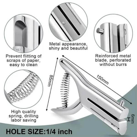 Heavy Duty Hand Held Hole Punch Built Tough With All Metal Construction, 20 Sheet Capacity, 6mm Hole Diameter product features