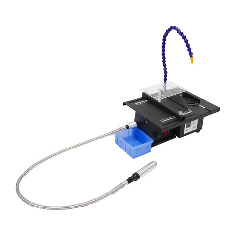 Reliable 110V Gem Lapidary Table Saw With Bench Polisher And Lathe Mini Diy Grinder in black with flexible hose attachment