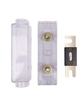 Rock Solid Sixty Amp Anl Fuse Kit With Holder showing clear cover, copper alloy parts, and 60 amp fuse for electrical safety.