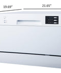 Compact Countertop Dishwasher Featuring A Slick Digital Interface And Six Heavy Duty Wash Cycles, 21.65" wide in crisp white.
