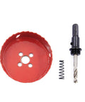 LAIWEI HSS hole saw with red 80mm disc, arbor, and spring