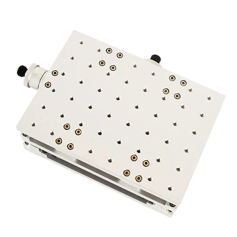 Top view of 2 Axis Moving Table For Laser Marking And Engraving Machine, portable XY axis, aluminum alloy, heavy duty, 210 x 150 x 75 mm.