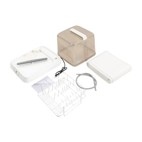 No Fuss Portable Countertop Dishwasher With 800 Watt Muscle And 6 Liter Tank featuring its components, including base and dish rack.