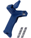 Manual Edge Banding Cutter For Trimming With Two Razor Sharp Manganese Steel Blades, Portable Straight Edge Trimmer For PVC Plastic Plywood And Furniture Making, Handy Do It Yourself Woodworking Tool For Clean, Neat Finish. Blue plastic manual edge banding cutter with two replacement blades