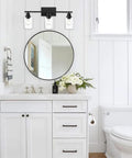 Three Light Matte Black Bathroom Vanity Light With Clear Glass Shades Anti Rust Modern Wall Lamp E26 Socket over sink