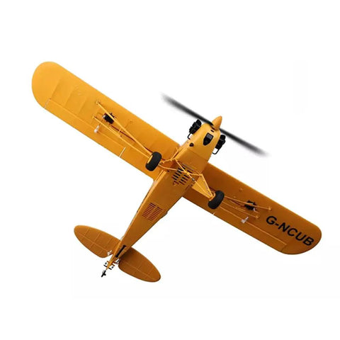 A160 J3 Brushless RC Plane With 5CH 3D/6G Modes, yellow EPP construction top view, detachable wing visible.