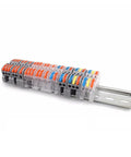 Snag This Compact DIN Rail Wire Connector Terminal Block For Tool Free Push In Spring Clamp Wiring On Solid Or Stranded Conductors Inside Your Industrial Control Panels With Flame Retardant Housing And 32A Rated Snazzy Tech For LED Lighting Setup, grey DIN rail terminal block