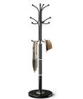 Marble Base Coat Rack With 12 Hooks, Freestanding Metal Coat Tree Stand For Entryway And Hallway, Black Finish, Natural Marble Base