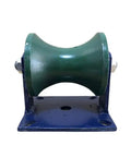 Solid As A Rock Heavy Duty Cast Iron Sliding Gate Roller With Reinforced Bracket Smooth As Butter U Groove Tracking Wheel Caster For Barn Doors And Inverted Tracks Features Five Inch Diameter Wheels - Green tracking wheel on blue bracket.