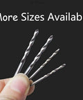 Hand holding 20 Piece HSS Micro Twist Drill Bit Set, 0.8 mm Mini High Speed Steel Drill Bits for Wood Plastic and Soft Metal with text "More Sizes Available"