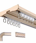 Rock Solid Heavy Duty Double Rail Sliding Barn Door Hardware Kit Effortless Gliding Aluminum Ceiling Track System close-up of the rail with hooks.