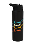 Black insulated stainless steel water bottle with colorful glider silhouettes for sailplane pilots and glider enthusiasts cold sips for towplane launches ridge soaring silent lift training and club flight days