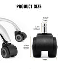Heavy Duty Silent Office Chair Casters 5 Pack Universal Mute Rubber Wheels With Steel Cores And Precision Bearings product size dimensions