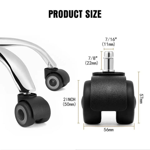 Heavy Duty Silent Office Chair Casters 5 Pack Universal Mute Rubber Wheels With Steel Cores And Precision Bearings product size dimensions
