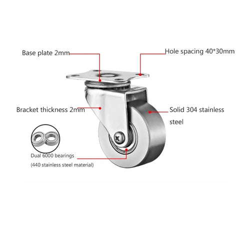 Four Pack Industrial Plate Caster Wheels Heavy Duty Steel Castors Non Swivel With Rust Proof 304 Stainless Steel Housing detail