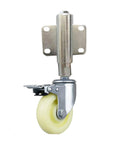 Slick Glide 4 Inch Retractable Factory Door Caster Nylon Spring Shock Absorbing Wheel With Telescopic 30 Mm Stem and tight lock brake shown from the side.