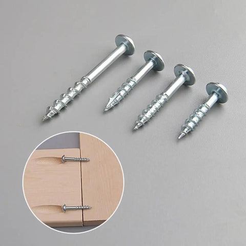 Self Tapping Pocket Hole Screws 100 Pack Zinc Coated Coarse Thread Fasteners with wood joint example and screw sizes
