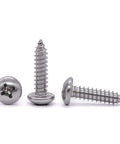 Heavy Duty Tough As Nails 304 Stainless Steel Pan Head Sheet Metal Screws Phillips Drive Self Tapping Rust Resistant Hardware For Wood And Metal Projects Pack Of Fifty, showing three screws from different angles.