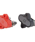 Heavy Duty 2 Pack Battery Junction Block With Insulated Power And Ground Posts M8 Dual Studs. Red and black insulated terminal setup.