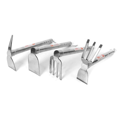 Set of stainless steel garden tools including hoe and pickaxe, lightweight ergonomic handles, all purpose for home garden
