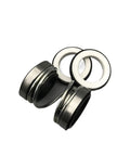 Rugged Dual Face Unbalanced Mechanical Seal Built With NBR Rubber Bellows And Tungsten Carbide Rings To Power Through Heavy Water And Sewage Pump Work On A Solid 90mm Bore showing two mechanical seals with rubber and metal components.