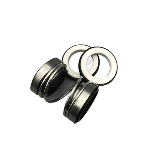 Rugged Dual Face Unbalanced Mechanical Seal Built With NBR Rubber Bellows And Tungsten Carbide Rings To Power Through Heavy Water And Sewage Pump Work On A Solid 90mm Bore showing two mechanical seals with rubber and metal components.