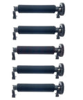 Thinking Process: black rubber replacement platen rollers with gears for label printers, shown in five sizes