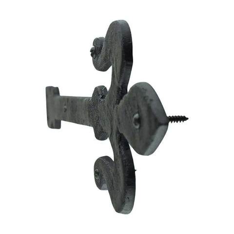 Side view of Fleur De Lis Wrought Iron Dummy Strap Hinge 16 Inch Black Decorative Hardware For Doors Cabinets Shutters Garage Door Decor