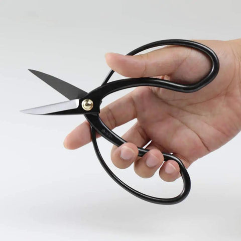 7 Inch Japanese Bonsai Scissors For Precision Pruning Of Mini Trees Hasami Pruning Shears Made In Japan Real Hand Forged S58C Black Carbon Steel Blade Garden Tools For Delicate Bonsai Work With Comfortable Grip By Niigata Artisans Pro Grade Quality, held in hand