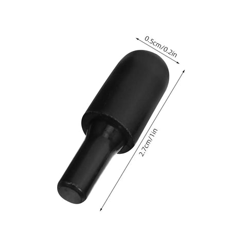 Close-up of black carbon steel cabinet shelf pin with rubber cover, part of 24 Piece Cabinet Shelf Pins With Rubber Covers In Black Carbon Steel Heavy Duty Furniture And Kitchen Cabinet Support Pegs That Keep Shelves Rock Solid Prevent Loosening And Deformation Quick Mount For Easy Long Lasting Storage.