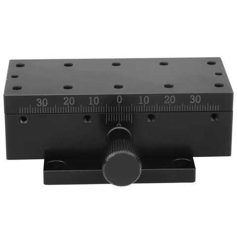 90X Linear Slide Rack And Pinion Sliding Table For Equipment, Aluminum Alloy Pro Grade Movement Platform, 35mm Travel, 0.7 Inch Per Turn Knob, 30 Micron Positioning Accuracy, Heavy Duty Linear Guide System, black aluminum alloy slide with knob