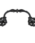 Four Pack Vintage Antique Black Droop Bail Drawer Pulls Six Inch Total Length With Four And A Quarter Inch Center Hole Spacing 108mm Rosette Diameter Forty Millimeters Zinc Alloy Rust Resistant Cabinet Knobs Handles, showing single pull in black.