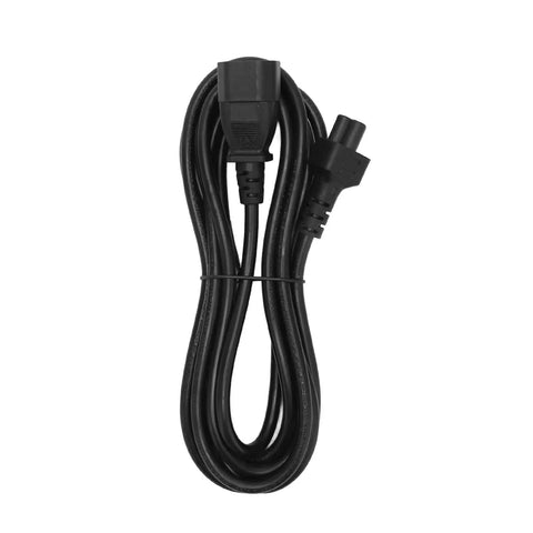 Dang Solid 9.8 Foot C14 To C5 Power Extension Cord With Snug Molded Fit For Computers Monitors And Desk Setups laid flat, showing connectors.