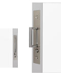 Pocket Door Edge Handle Set With Push Auto Pop Button And Auto Bounce For Sliding Doors, satin nickel finish, side view