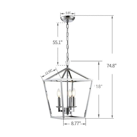Pendant Light Lantern With Iron Art Design 4 Head Candle Style Chandelier Ceiling Fixture In Polished Chrome For Hallway Kitchen Dining Room Bar Or Restaurant Sleek Dope Modern Industrial Glow That Elevates Any Space