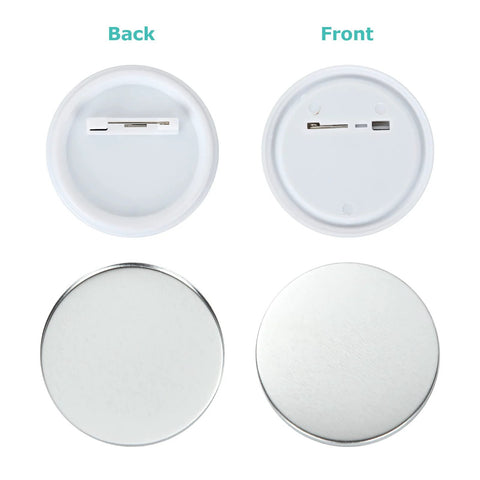 YAYODS 58mm round badge button parts kit: white backs, metal covers, 400 pcs with blank pin backs, clear film, paper.