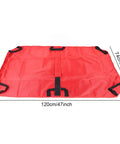 Heavy Duty Foldable Pet Stretcher With Secure Buckles Emergency Dog Carrier Transport Cot For Vet Runs Keeps Calm During Emergencies Supports 242 Pounds Solid As A Rock For Big Guys And Easy Hauling Red, showing dimensions 120cm x 74cm.