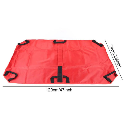 Heavy Duty Foldable Pet Stretcher With Secure Buckles Emergency Dog Carrier Transport Cot For Vet Runs Keeps Calm During Emergencies Supports 242 Pounds Solid As A Rock For Big Guys And Easy Hauling Red, showing dimensions 120cm x 74cm.
