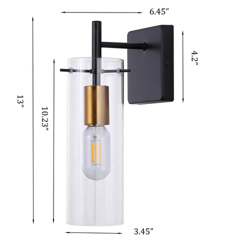 Black Gold Wall Sconces Set Of Two With Clear Glass Shades Modern Metal Vanity Lights For Bathroom Bedroom Hallway