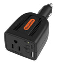 Ultra Compact 100W Power Inverter With Wicked Quiet Fanless Design, car charger adapter with USB ports and 110V outlet.