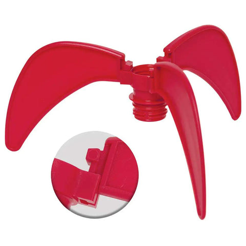 Red fins of Screw On Water Rocket Fins With Parachute Kit For 2 Liter Bottles Fits 95 Percent Of Launchers No Tools Required Easy Screw On Assembly.