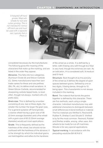 Tool & Cutter Sharpening for Home Machinists book page showing a bench grinder with grinding rest.