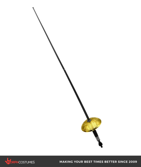 Cosplay Ready 25 Inch Plastic Fencing Foil Sword with gold hilt, lightweight silver and black knight rapier, two piece snap assembly
