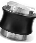 Top Shelf Dual Head Coffee Distributor And Tamper Kit Featuring Quick Rebound Design Crafted From Solid 304 Stainless Steel with black handle.