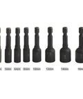Beefy Tap Socket Adapter Set with Quarter Inch Hex Shank in assorted metric sizes, alloy steel for screw taps in auto repair and DIY.